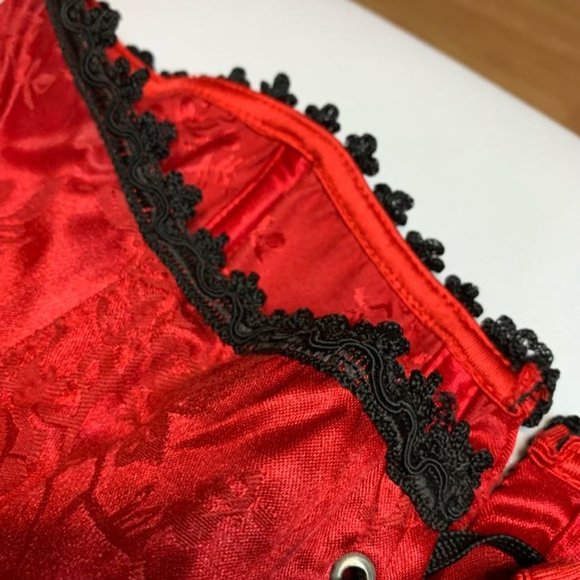 Coquette Lace Up Boned Bustier Waist Cincher Body Shaper Corsets Red Size XL - Picture 6 of 9